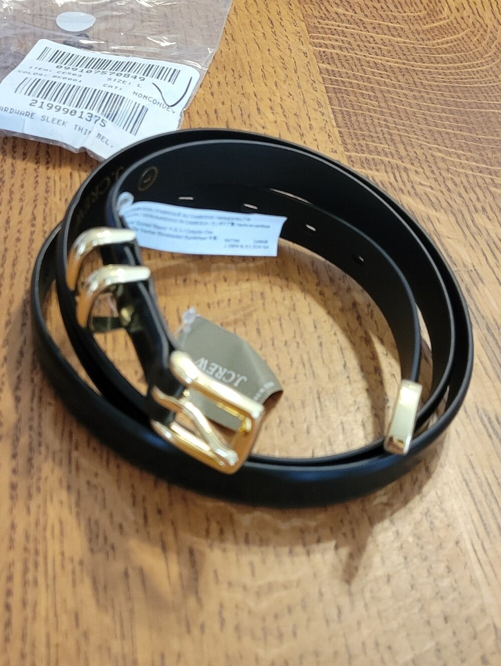 J. Crew Thin Spazzolato Italian Leather Belt - Black, Gold hardware - Picture 8 of 10
